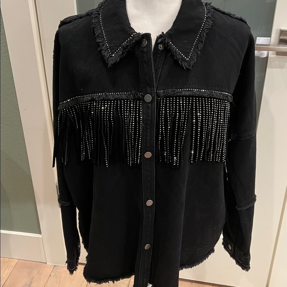 Zara Black Fringe Detail Jacket, medium